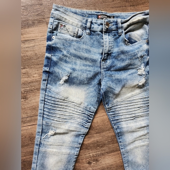 Southpole Faded Distressed Moto Blue Denim Jeans - Picture 2 of 6
